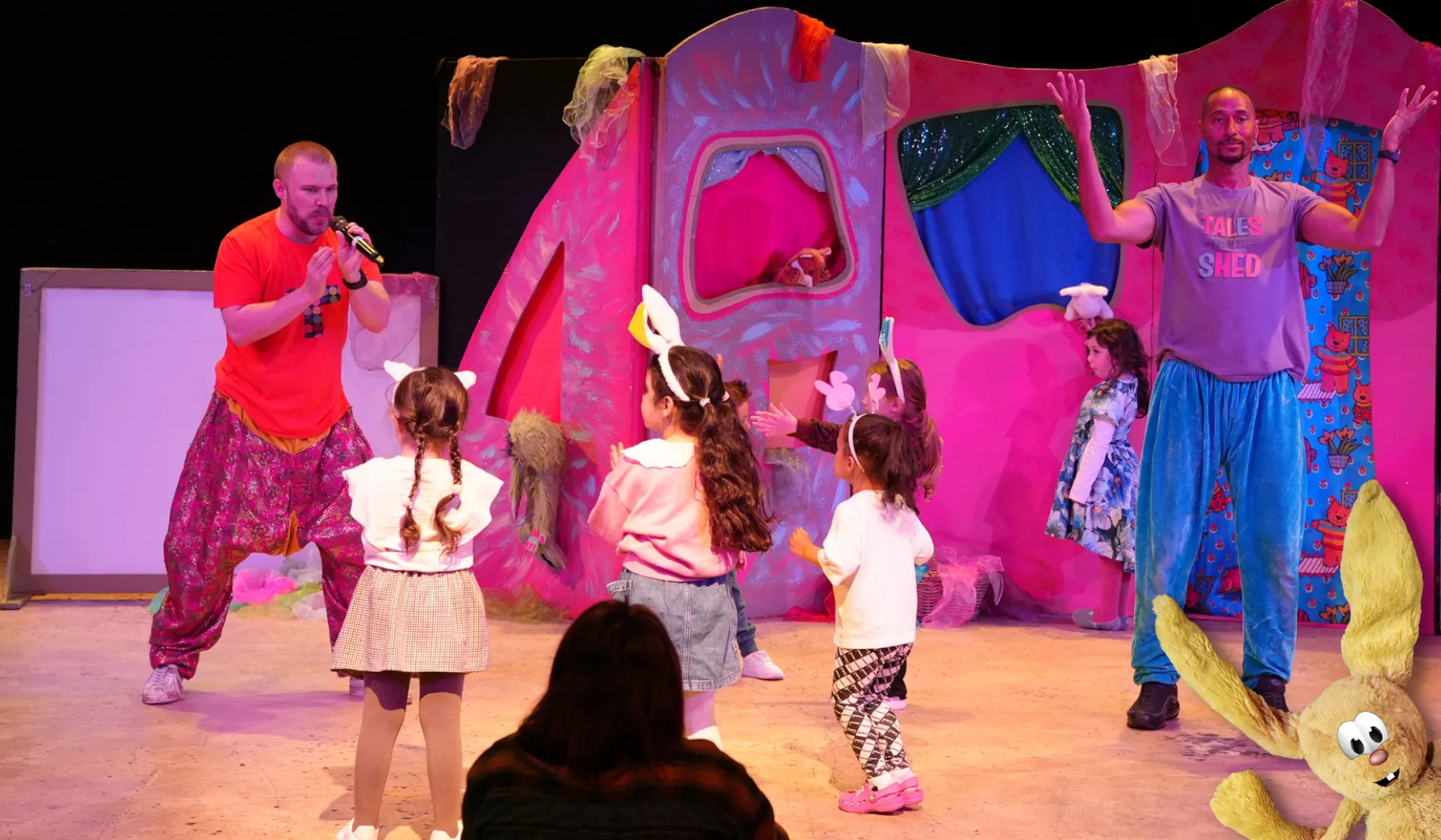 children dancing with bunny ears