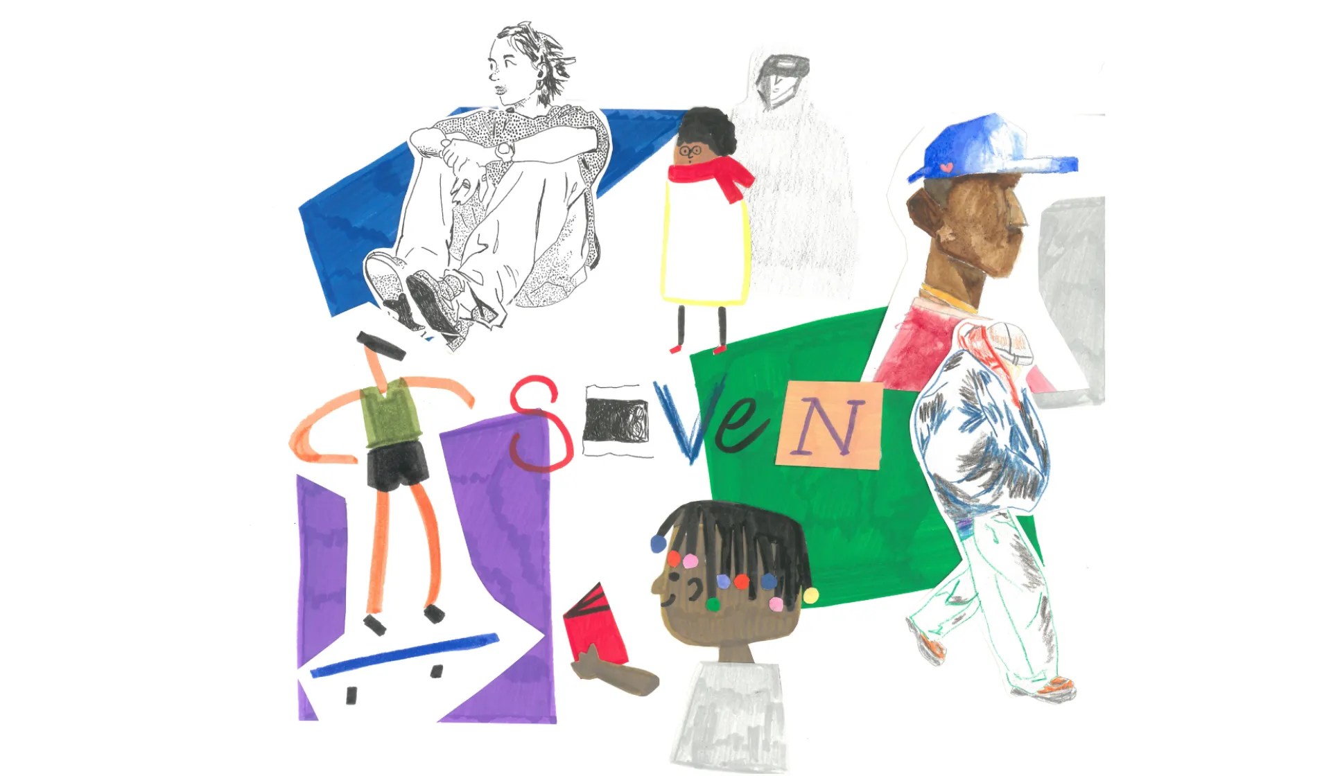 Seven image handdrawn