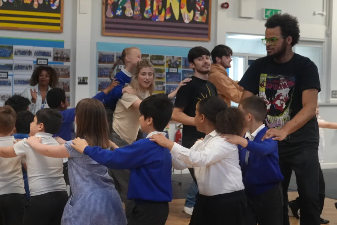 Chickenshed leads a workshop in a school
