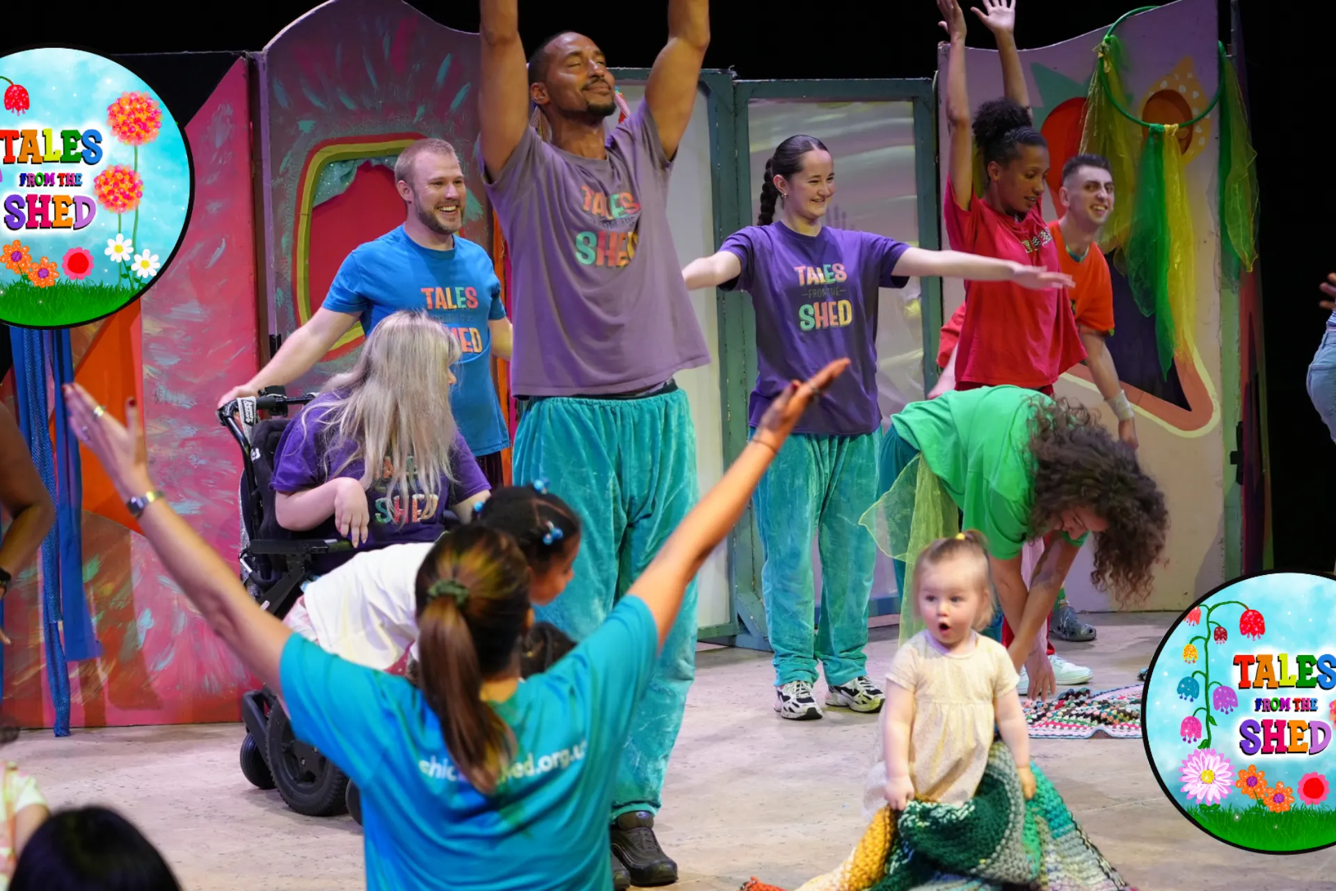 tales from the shed show with the children arms up