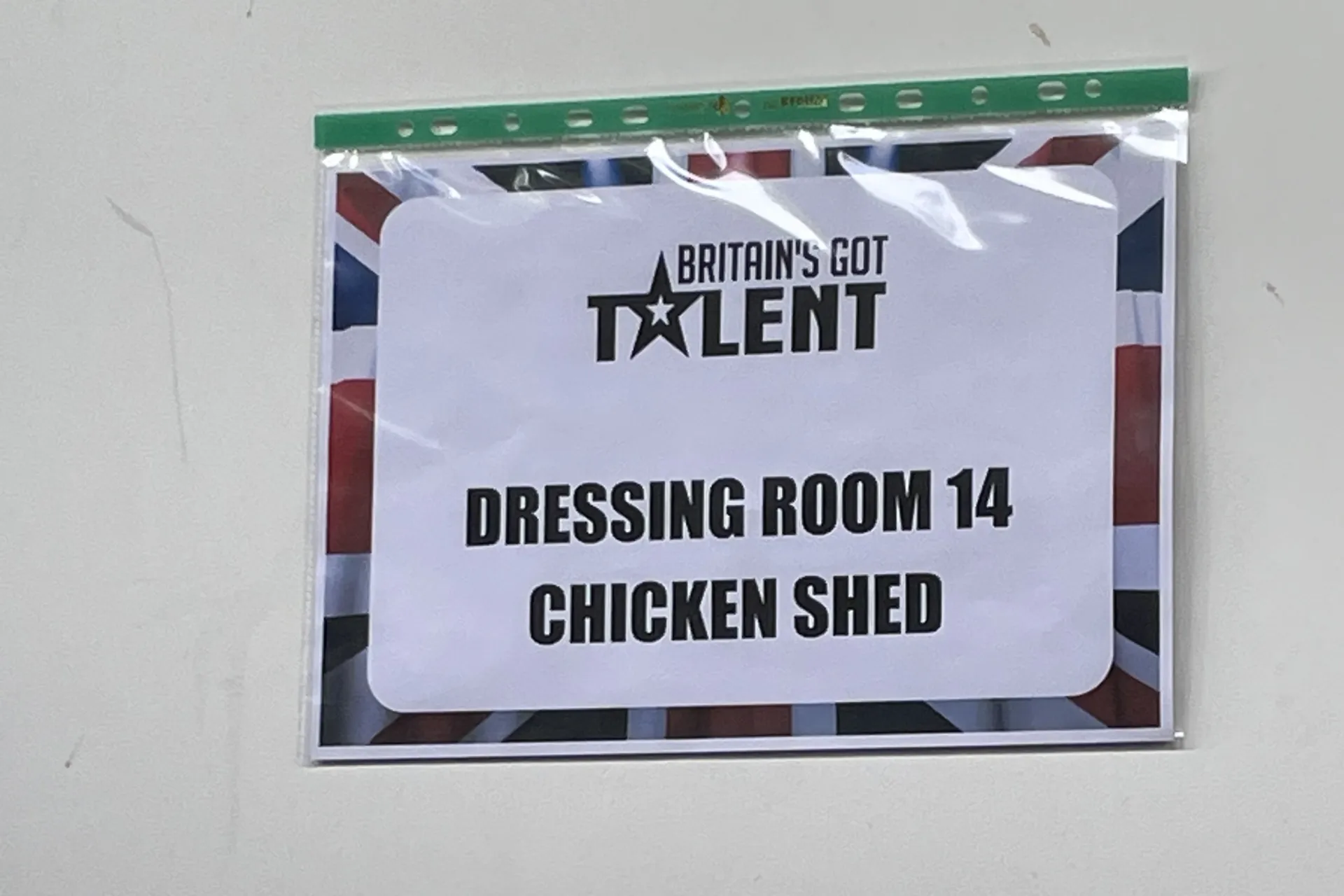 Chickenshed's dressing room door