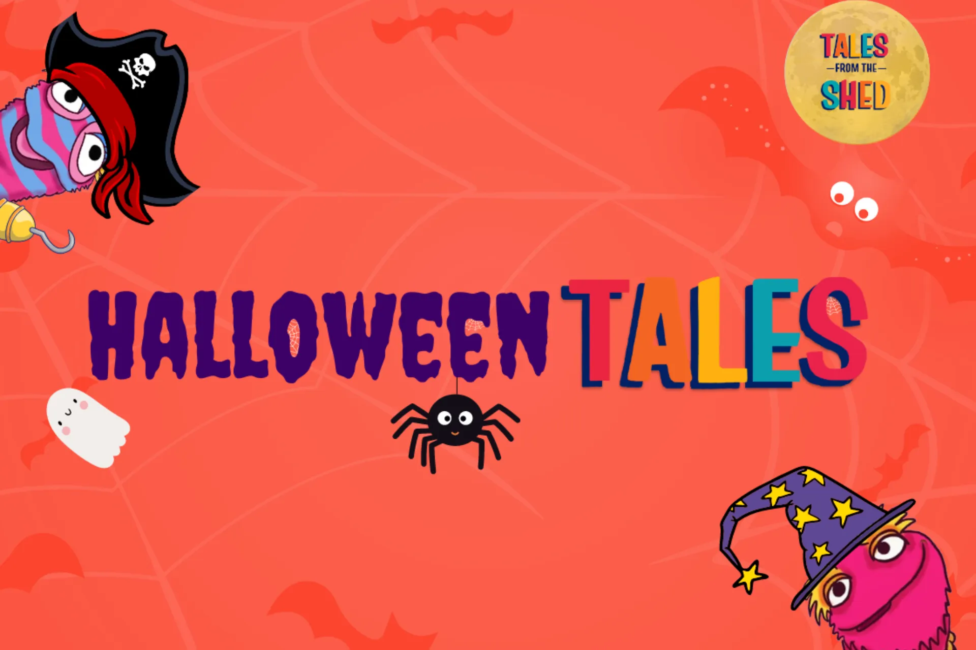 Halloween Tales logo with pirate blurgh and witch blurgh.