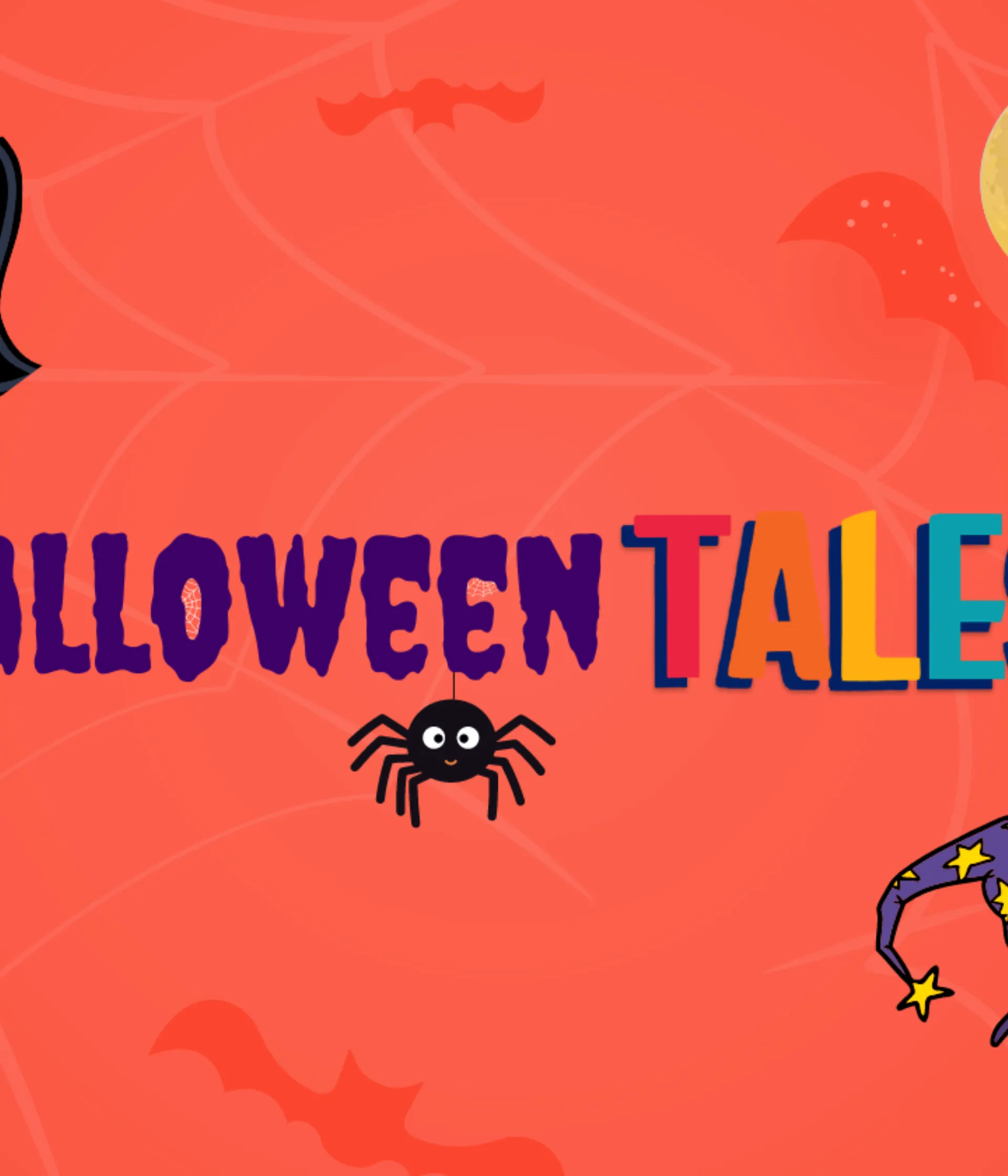 Halloween Tales logo with pirate blurgh and witch blurgh.